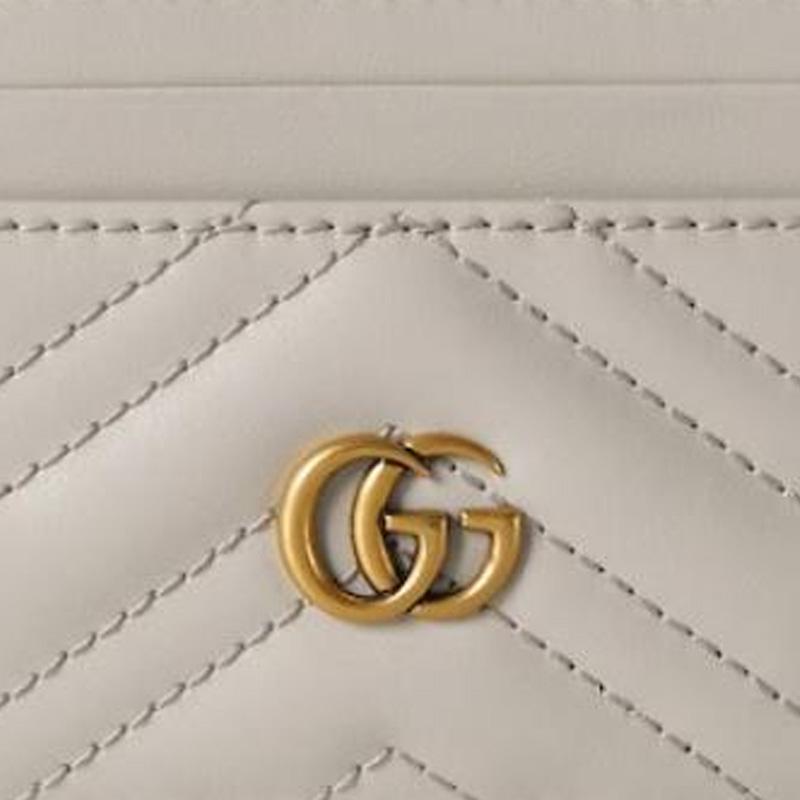 Gucci GG Marmont distressed gold logo leather card holder women's light beige