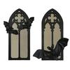 Gothic Cathedral Window Mirror Vintage Baroque Wooden Black Bat Mirror Home Office Living Room Bedroom Bathroom Decorative Wall Mirror