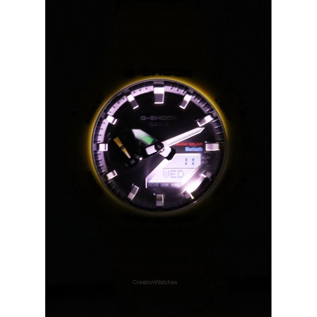 Casio Аналоговые цифровые мужские часы G-Shock Mobile Link с желтым полимерным ремешком и черным циферблатом на солнечной батарее GA-B2100C-9A 200M