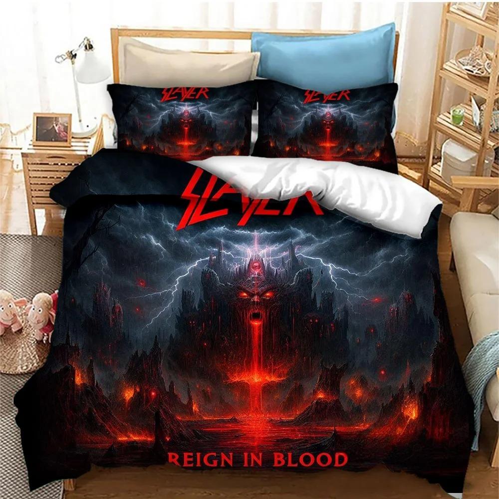 Slayer Heavy Metal Band Music Comforter Bedding Set,Duvet Cover Bed Set Quilt Cover Pillowcase,king Queen Size Bedding Set Kids