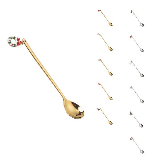 Рождественская ложка с длинной ручкой, прочная нержавеющая сталь, десертный салат, фруктовая дегустация