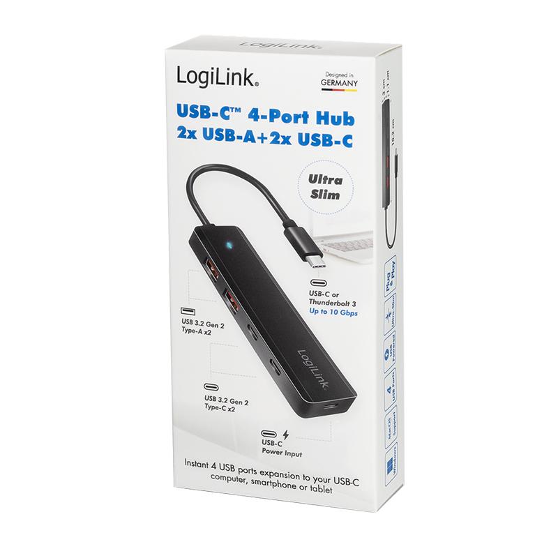 USB-C 3.2 Gen 2 Hub Ultra-Thin 4-Port LogiLink 2xUSB-A 2xUSB-C 10Gb/s