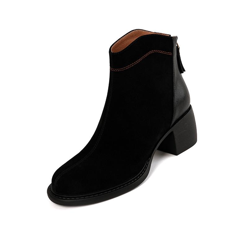 НОВЫЕ осенне-зимние женские сапоги с круглым носком и толстым каблуком, туфли из овечьей замши для женщин, ботильоны в стиле ретро Botas De Mujer