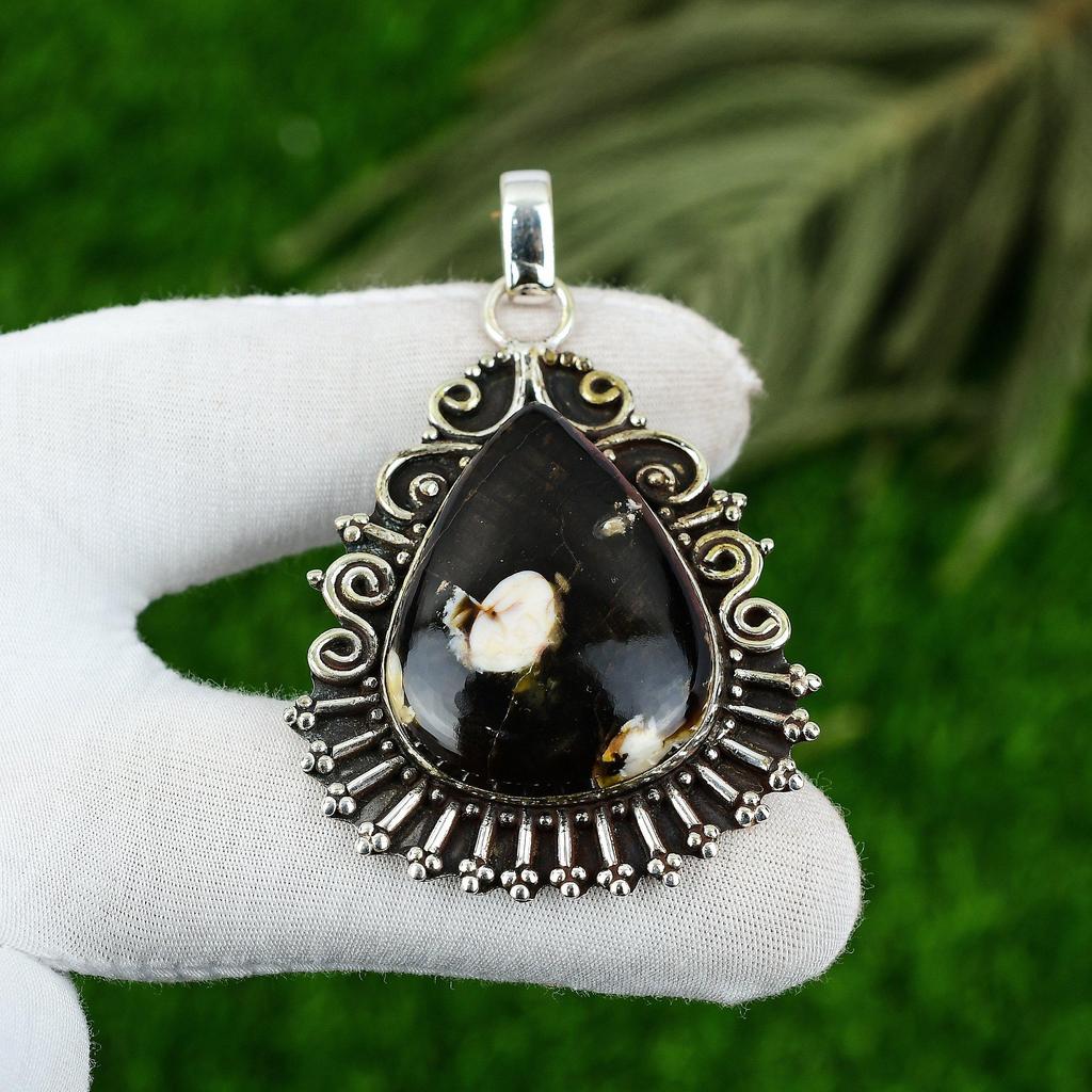 Peanut Wood Jasper Stone 925 Silver Mother Elegant Handcrafted Pendant Jewelry