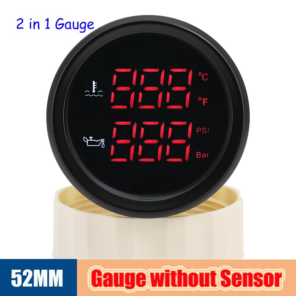 2"52 мм красный светодиодный цифровой 2 в 1 датчик температуры воды + давления масла с датчиком давления масла/температуры воды 1/8NPT 0~10 бар для автомобиля грузовика