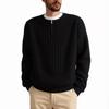 Men's Casual Solid Color Semi-zipper Round-neck Sweater, Men's Loose Line Texture Pullover Knitted Sweater