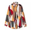 Kaslead Новое поступление Женский модный стиль Модный повседневный Универсальный Контрастный цвет Геометрический принт Рубашка с длинными рукавами