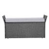VEVOR Outdoor Storage Bench, 2-Person PE Rattan Storage Bench, 151L Deck Box with Cushion & Side Handle, Supports up to 181kg