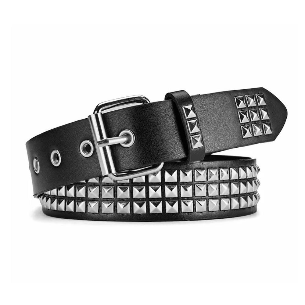 PU Leather Metal Gothic Waistband Stainless Steel Buckle Y2K Pyramid Belt New Punk Rivet Belt Rock