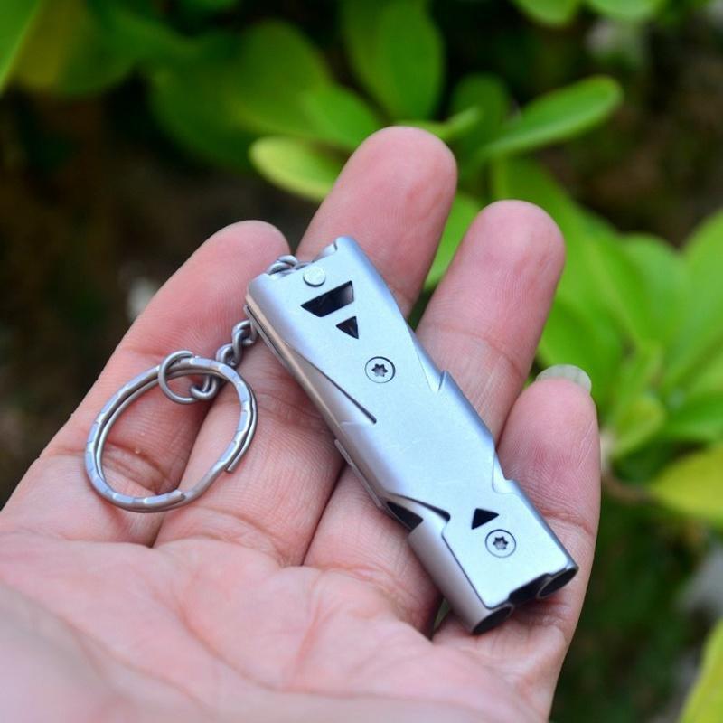 Outdoor Camping Hiking Stainless Steel Whistle Double Tube High Decibel Explosive Whistle