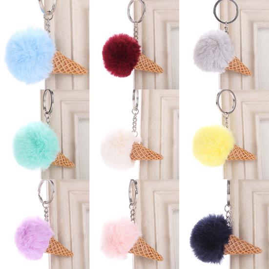 Fluffy Ice Cream Pompom Ball Charm Key Ring Holder Keychain Car Bag Pendant