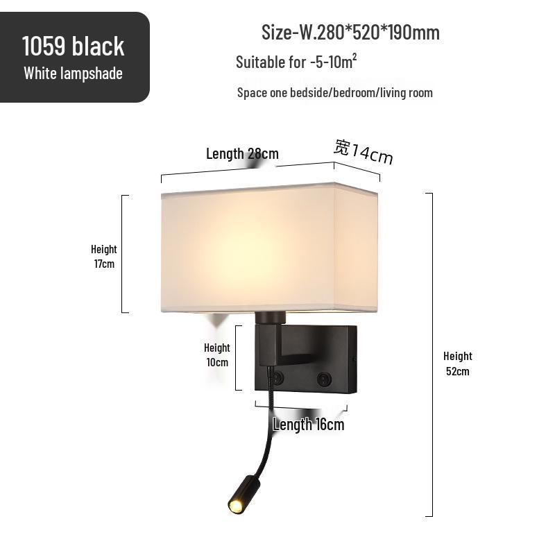 American Style LED Wall-Mounted Bedroom Lamp with Fabric Shade for Reading and Mobile Use