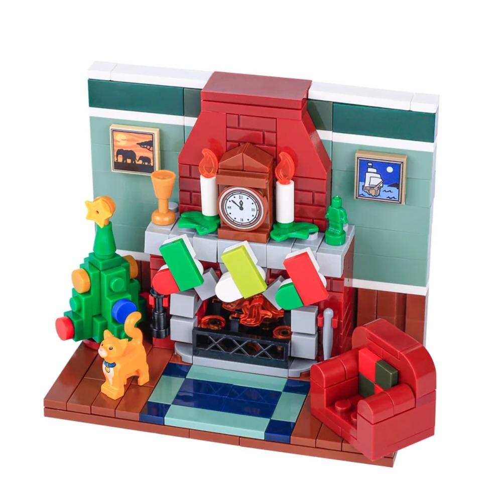 MOC City Christmas Building Blocks Figure Elk Sleigh Tree Garland Cape Coat Fireplace Candy Cane Snack Stand DIY Gift Toys K032