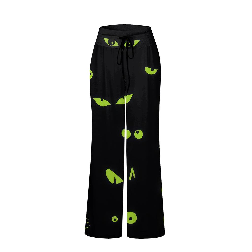 Женские удобные пижамные штаны с карманами на Хэллоуин и принтом на шнуровке, широкие брюки