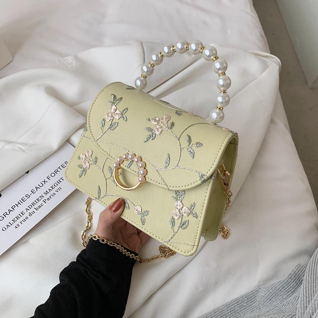 Women's 2024 Lace Embroidery Pearl Crossbody Bag, Chinese-Style Handheld Chain Shoulder Bag