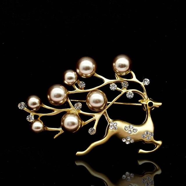 Cute Animal Deer Brooches Women Black Vintage Rhinestone & Simulated Pearl Brooch Pins Jewelry