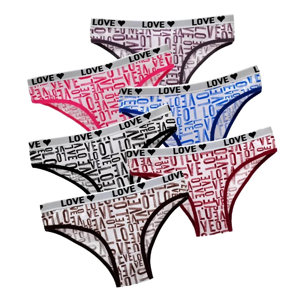 Women Underwear Panties Ladies Knickers LOVE Fashion Cotton Briefs Low Waisted Everyday Lingerie Lot 6 PCS