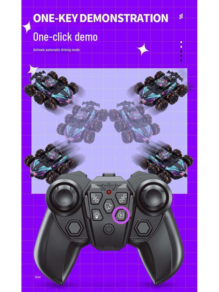 Six-Wheel Alloy Remote Control Off-Road Stunt Car with Gesture Sensing and Spray for Kids