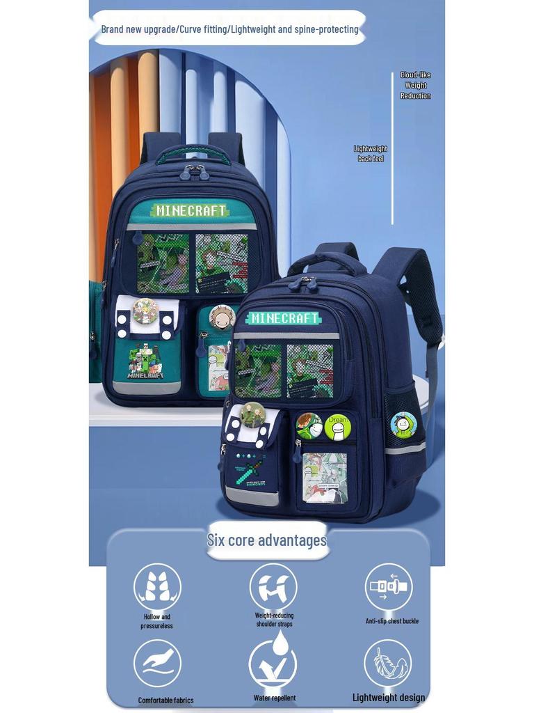 Minecraft School Backpack for Boys, Grades 3-6: Large Capacity, Lightweight, Reduces Burden