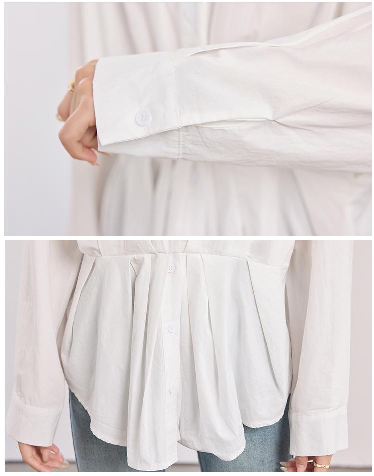 Women's French Style Slimming White Polo Neck Long Sleeve Shirt - 2026 Early Spring Collection