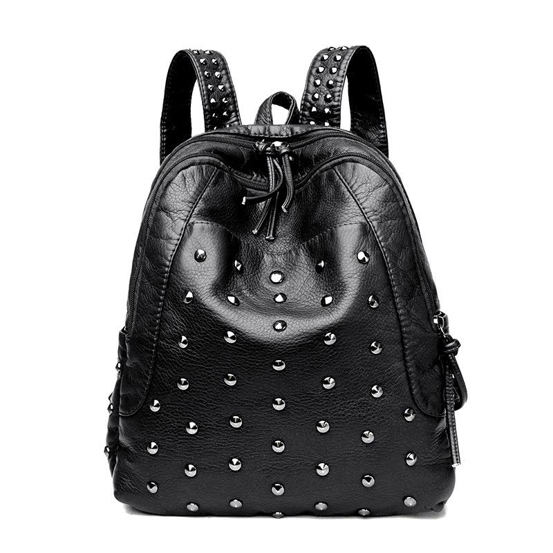 Женский рюкзак из мягкой кожи, рюкзак с заклепками, дорожный рюкзак