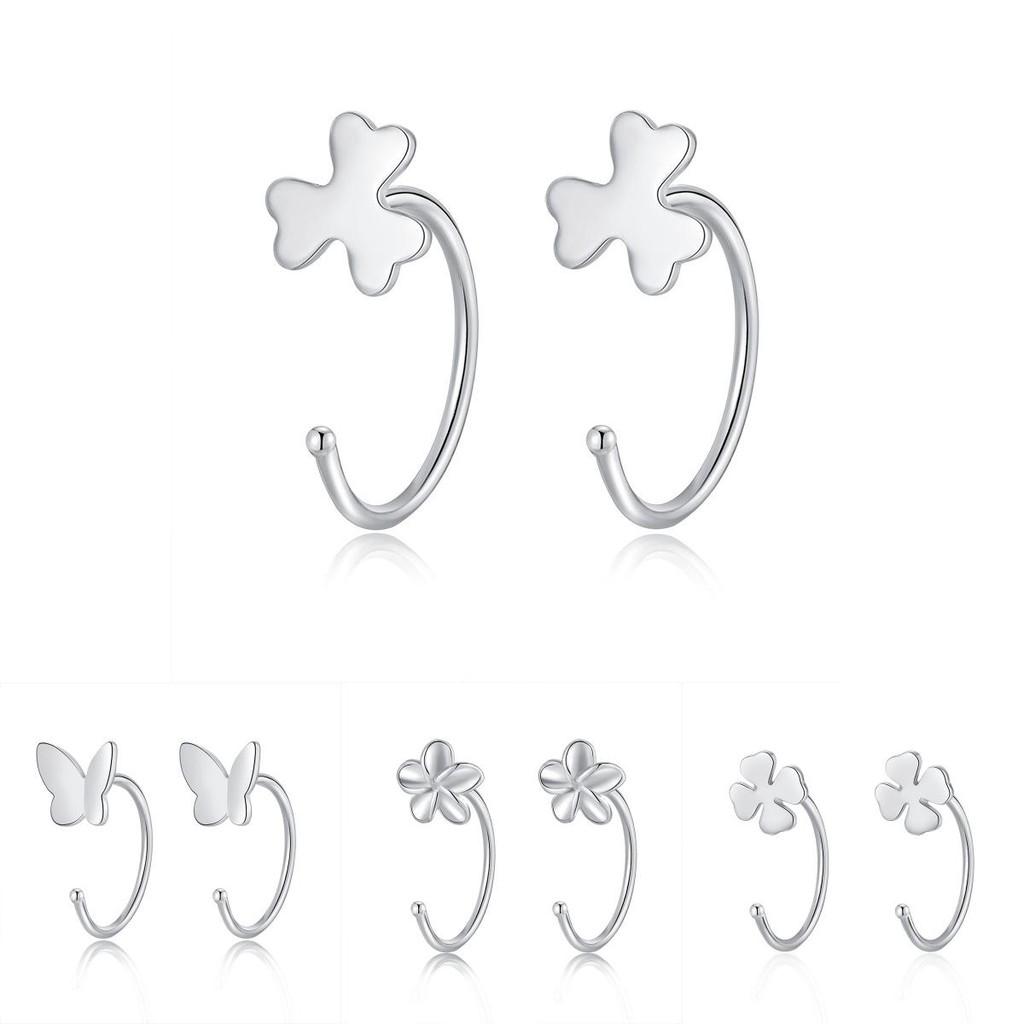 Earrings Silver Women Heart Flower Star Moon Butterfly Shape Stud Decoration