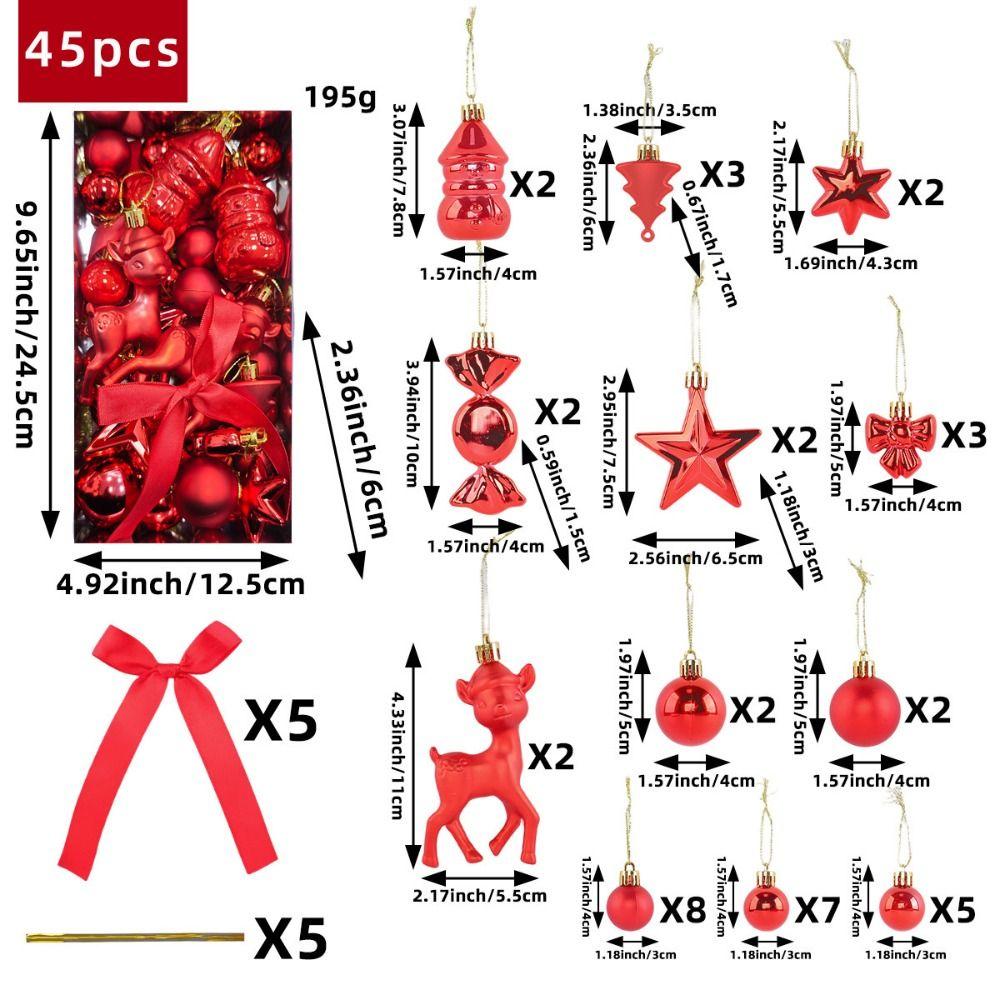 Assorted Shapes Christmas Tree Bauble Ornaments Christmas Bauble Set Christmas Tree Decorating