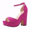 Women Sandals Summer 12cm Sexy Peep Toe Thick High Heels Ankle Strap Sandal Square Flock Platform Shoes Shoe