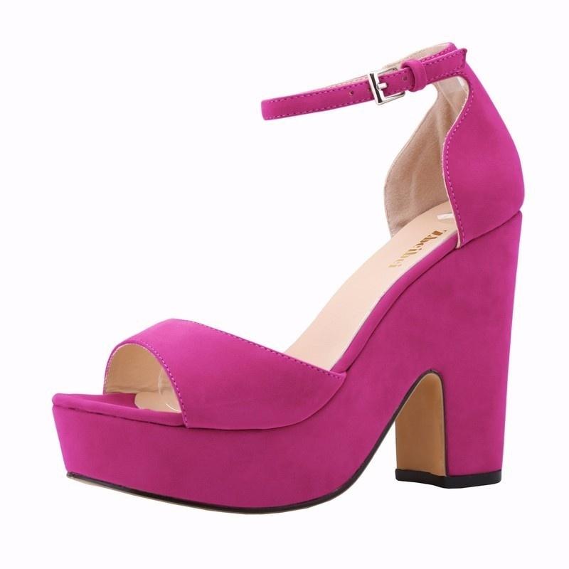 Women Sandals Summer 12cm Sexy Peep Toe Thick High Heels Ankle Strap Sandal Square Flock Platform Shoes Shoe