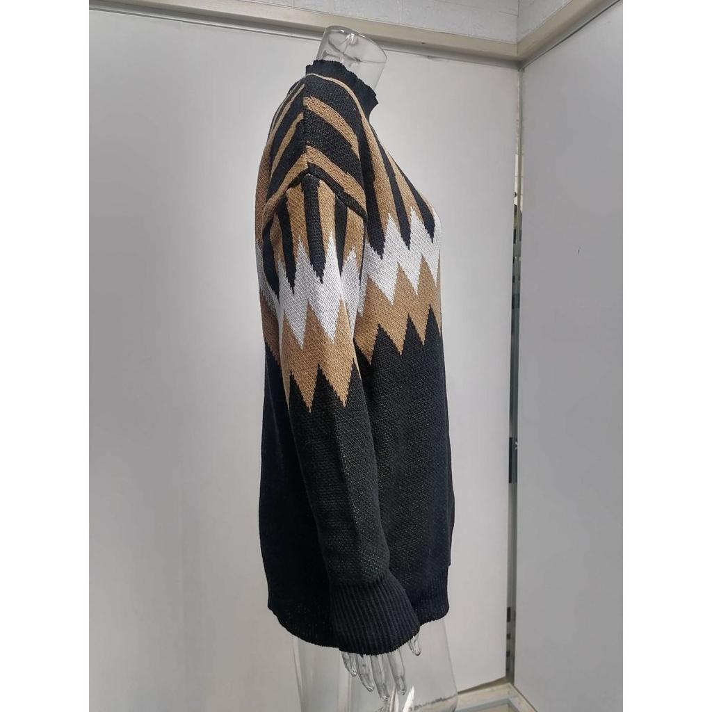 Women's Long Sleeve Turtleneck Geometric Pattern Loose Casual Sweater