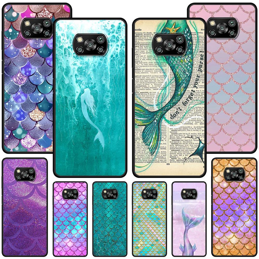 Mermaid Cool Case for Xiaomi Poco X3 NFC X5 F4 F3 M4 Pro X4 GT M5s M5 Pocophone F1 M3 Black TPU Phone Cover Shell