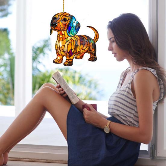 Puppy Sun Catcher 2D Flat Acrylic Puppy Pendant Colorful Dog Suncatcher Hanging Decoration