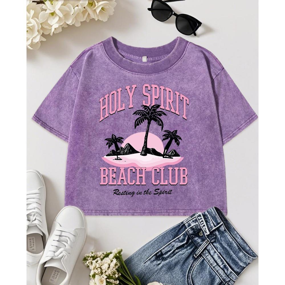 Женские выстиранные приталенные футболки с принтом кокосовой пальмы Holy Spirit Beach Club, хлопковая летняя футболка с круглым вырезом, мягкая одежда, топ