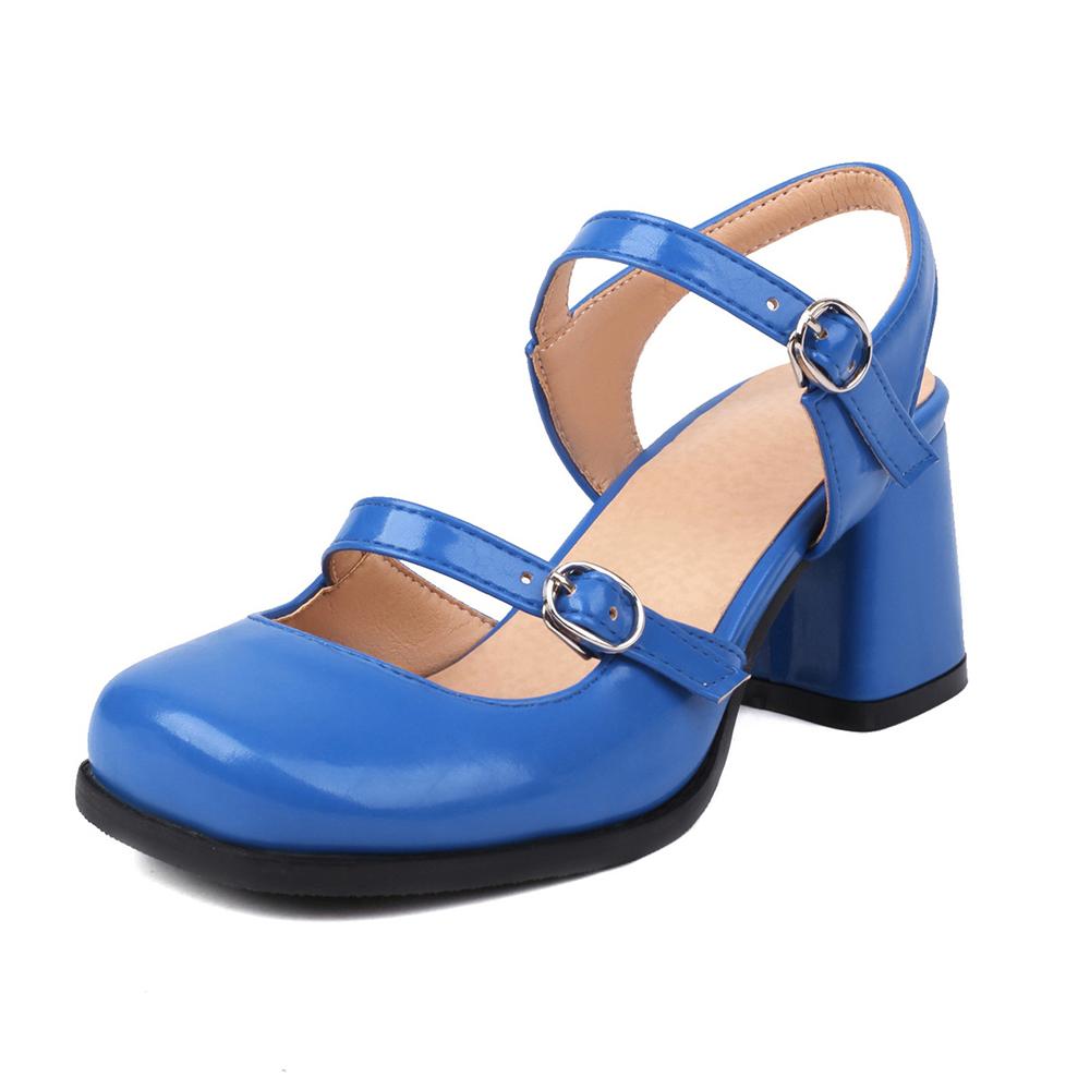 Модные женские сине-белые туфли Мэри Джейн винтажные с круглым носком и ремешком-пряжкой женские повседневные туфли-лодочки женские туфли на невысоком каблуке мокасины
