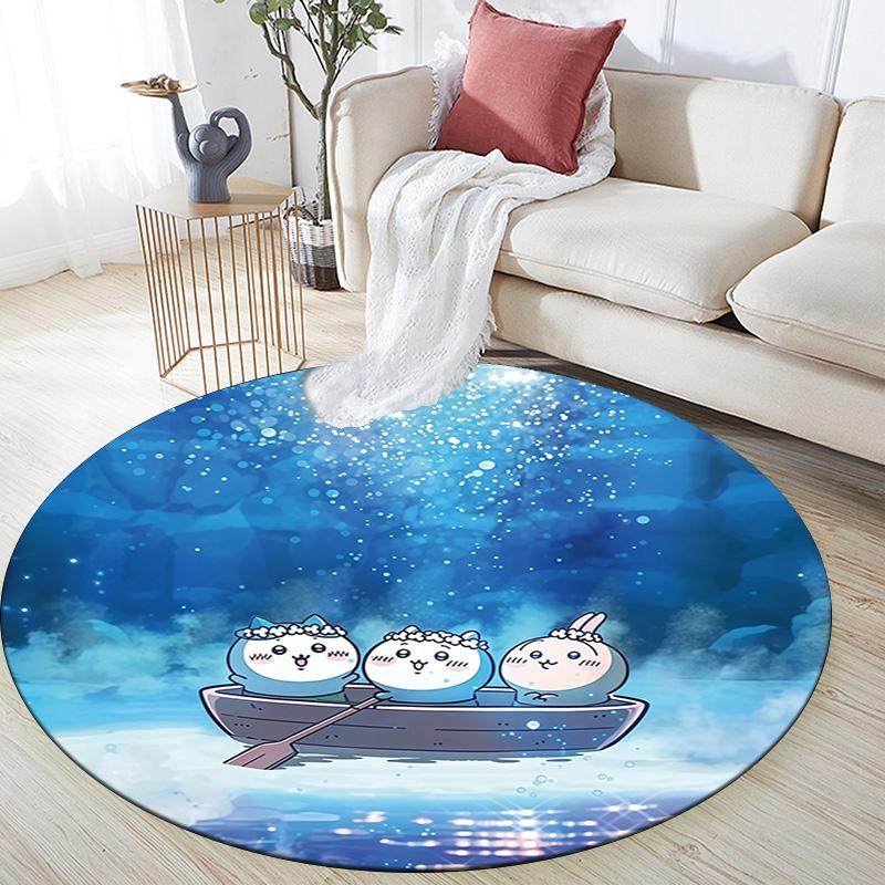 Chiikawa Round Area Rug,Carpet Rug for Living Room Bedroom Sofa Playroom Decor,Non-slip Floor Mat