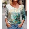 Сексуальная диагональная воротничок с универсальной цифровой 3D печатью футболка женская повседневная весна осень длинный рукав досуг футболка одежда