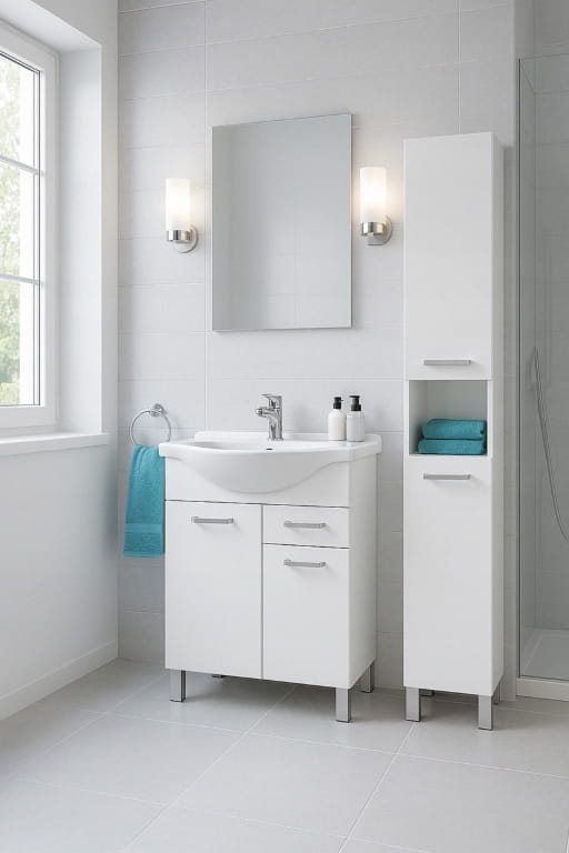 Bathroom Set, Cabinet with Washbasin, 50, with Faucet and Siphon, Mea