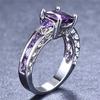 Fashion Women Zinc Alloy Princess Cut Purple Glass Wedding Ring Party Jewelry Gifts Size 5 6 7 8 9 10 11 ARI