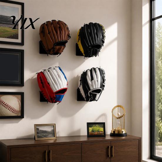 Baseball Equipment Organizer Glove Display Stand, Wall Mount Space Saving Hanger, Durable Stainless Athletic Gear Storage Steel Rack for Sports