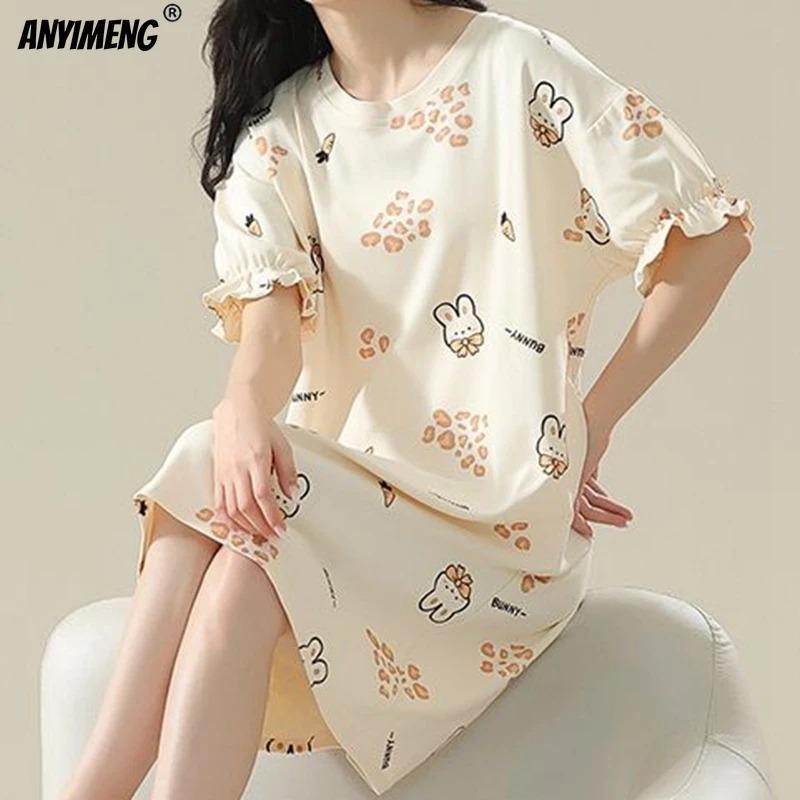 Plus Size Summer Women Nightgown Brand New Anti-bacterial HQ Nightdress Short Sleeves Sleepshirt Casual Dress
