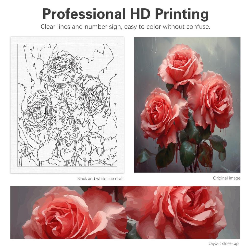 RUOPOTY Акриловая картина по номерам, набор красок, раскраска по номерам, розовые цветы, настенное искусство для рукоделия, подарок для взрослых на холсте