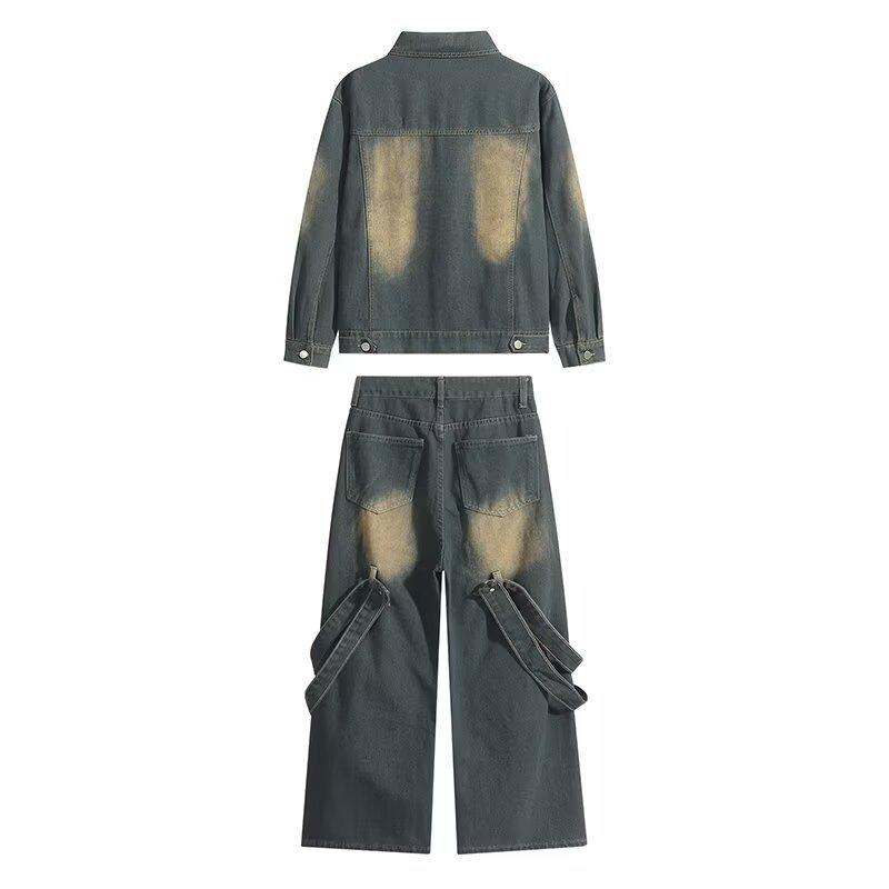 Унисекс ретро джинсовая куртка - американский уличный стиль, полный принт, стираная, свободный крой, идеально подходит для пар