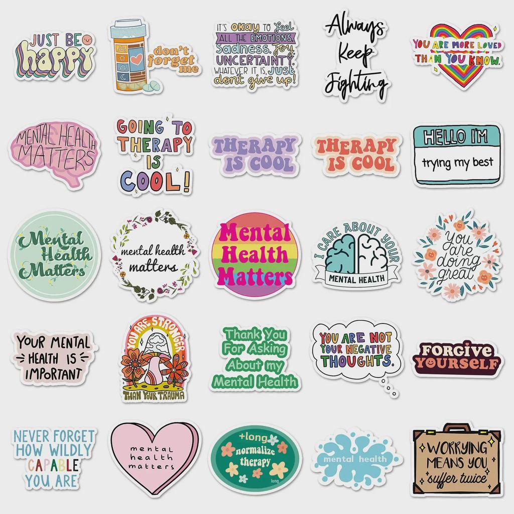 100 Inspirational Waterproof Mental Health Stickers for DIY Decoration On Milk Tea Cups and Handbooks