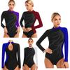 Женские гимнастические купальники с длинным рукавом, блестящие, для танцев, балета, выступлений, трико, боди, топ, танцевальная одежда