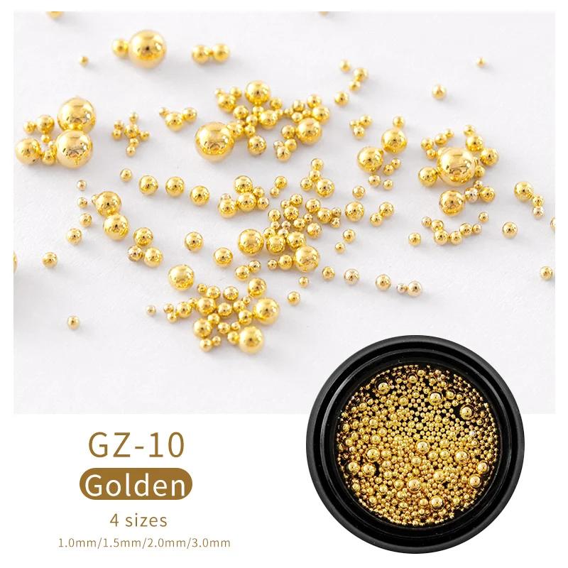 1 Box Mini Small Stainless Steel Caviar Beads Nail Art Decorations Silver Rose Gold Micro Ball Charm Gel Polish Tips