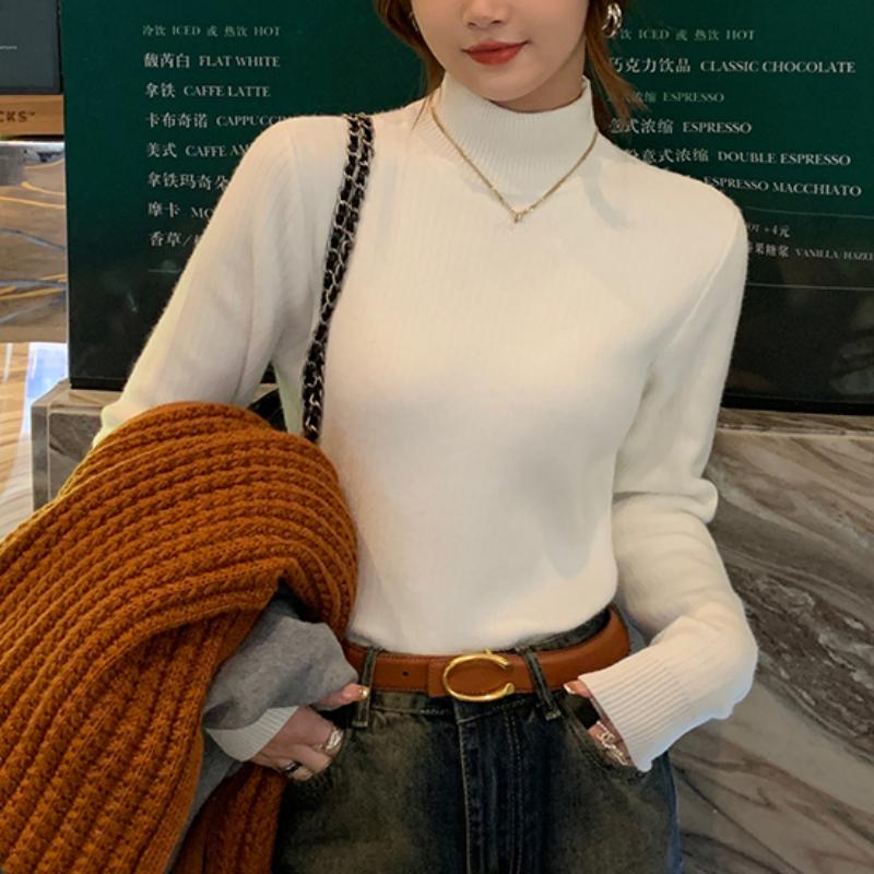 Fashion Thick Half High Neck Plush Base Sweater Women New Autumn and Winter Velvet Knitted Sweaters Tops Office Lady Casual Warm Knitwear 24866