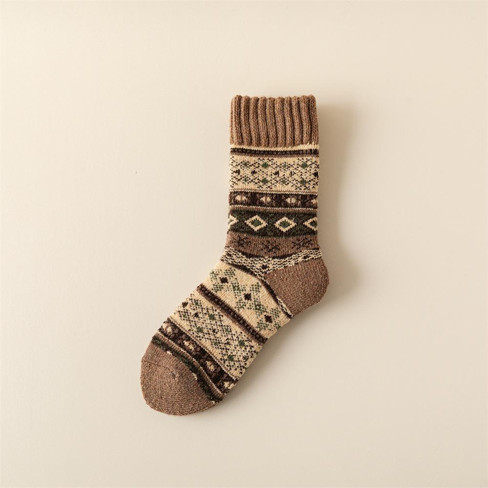 Women's Retro Ethnic Wool Socks - Warm, Fleece-Lined, Mid-Calf for Autumn/Winter