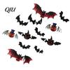 Bright Color Pumpkin Decal 12Pcs Bats Wall Decals, Halloween 3D Bat Stickers for Home Decor, Three-dimensional Decor 4 Size Waterproof Black