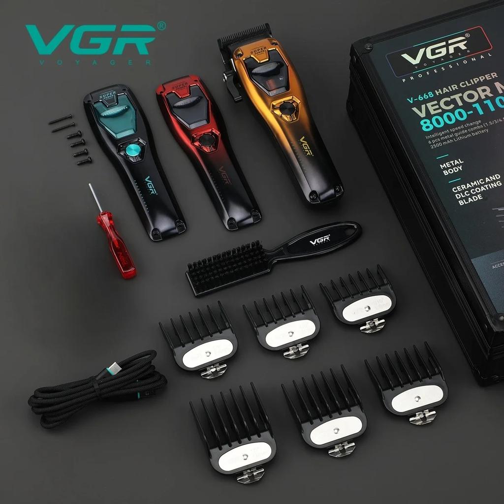 VGR Hair Clippers Professional Hair Cut Machine 11000RPM Electric Clippers Adjustable Metal Trimmers for Men V-668 LED Intelligent Digital Display