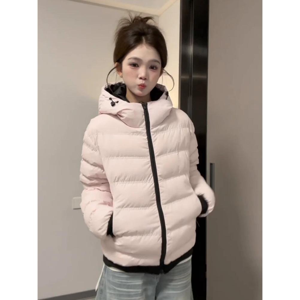 Pink ribs hooded down cotton clothes women's winter ins lazy wind loose warm versatile cotton-padded jacket